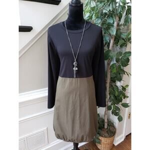 Modern Miss Tunic Dress Women XL Green Black Cotton Casual Long Sleeve Crew Neck